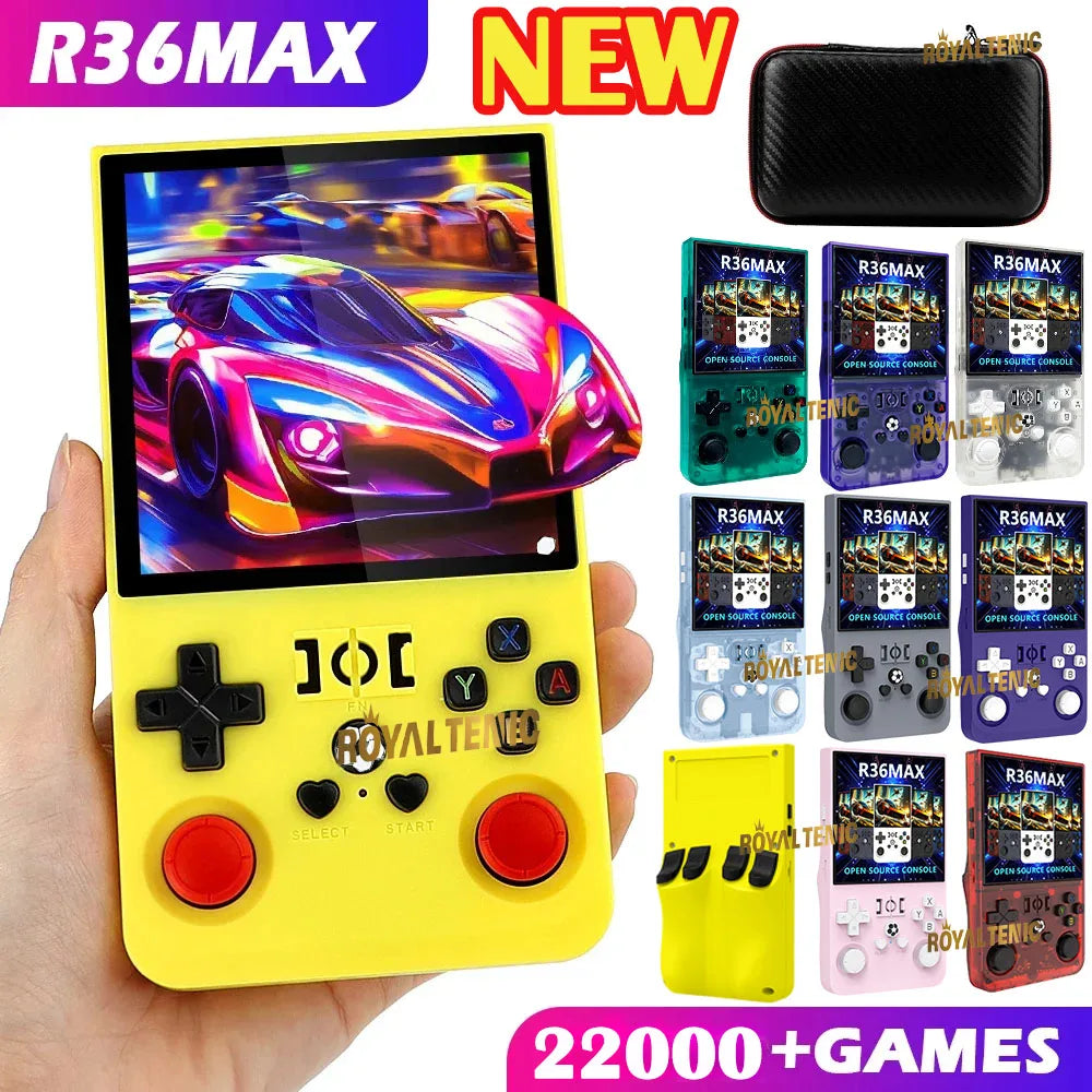 R36MAX Игрална конзола 64GB 128GB 18000+ ИГРИ Linux система 4.0-инчов K36 срещу R36S 3.5-инчов джобен видео плейър. Не е необходимо изтегляне.