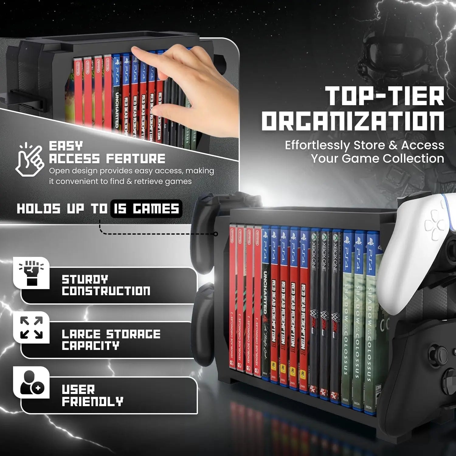 For PS5 Game Disk Rack and Controller Stand Holder For Xbox Series X/Nintendo Switch/PS4 Controller Stand Holder Can hold up to