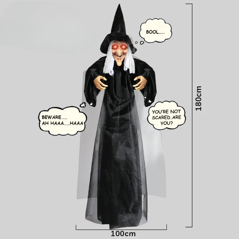Halloween Life Size Talking Witch Outdoor Purple Spooky Animatronic Witch Decor Prop Halloween Decoration Red Eye Animated Witch