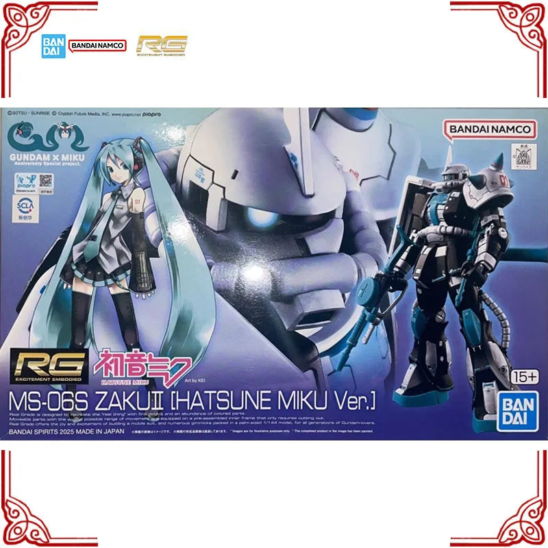 In Stock Genuine Bandai Gundam PB Model Kit RG 1/144 MS-06S Zaku2 Hatsune Miku Anime Action Figure Collection Assembly Model Toy