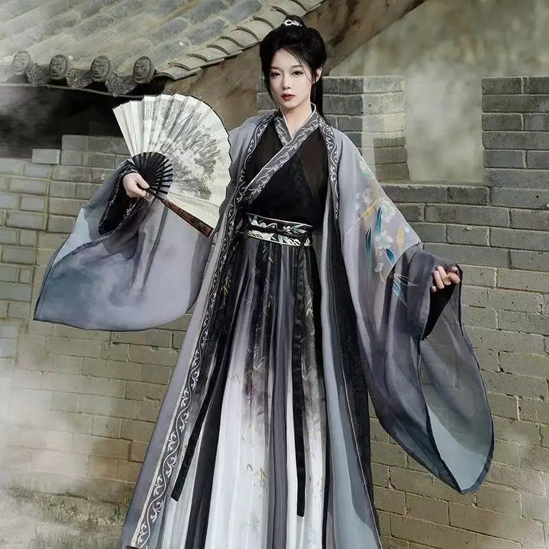 Chinese Song Dynasty Hanfu Men Women Traditional Bamboo Elements Printing Costume Stylish Halloween Wuxia Swordsman Cosplay Suit