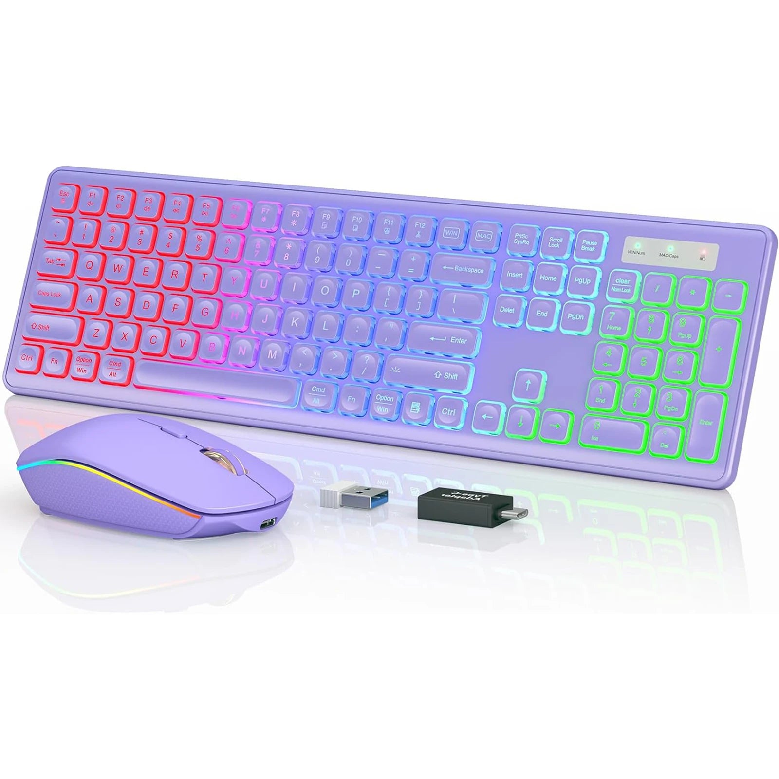 Wireless Keyboard and Mouse Combo RGB Backlit Rechargeable Light Up Letters Ergonomic Tilt Angle Sleep Mode 2.4GHz Quiet Mac PC