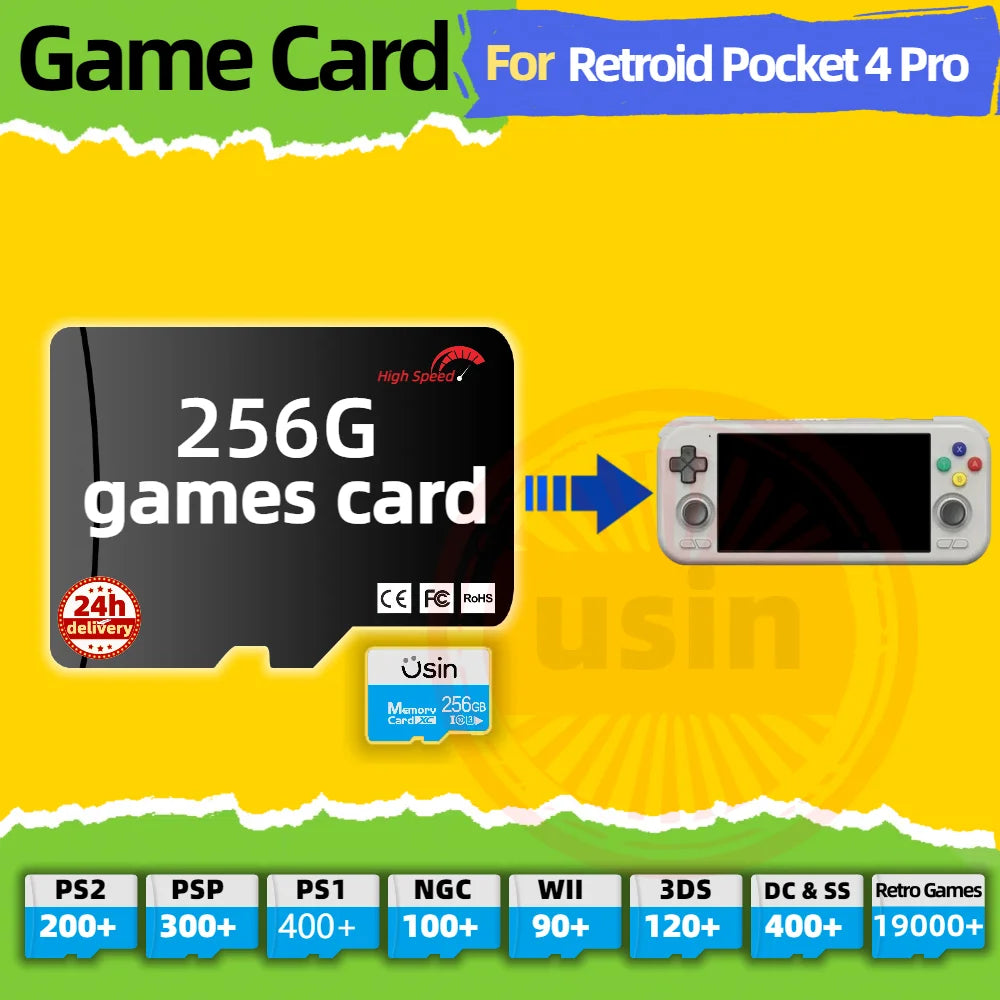 Game Card For Retroid Pocket 4 Pro RP4 5 TF Retro Games PS2 PSP PS1 Android Portable Handheld Gaming SD Card High Speed 256G