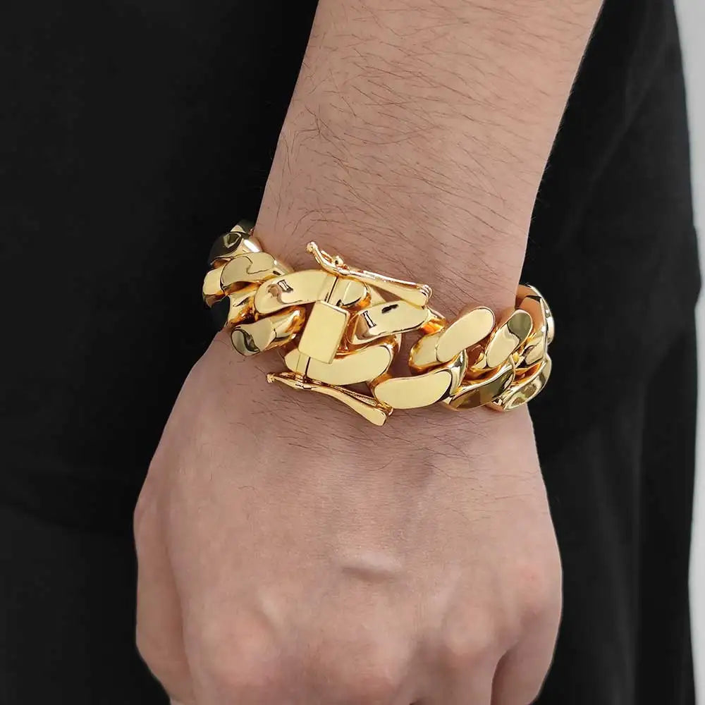 Herren 22mm Cuban Link Armband Hip Hop Schwere Messing Miami Cuban Link Kette Chunky Armband Schmuck Für Jungen Geschenk Drop Shipping