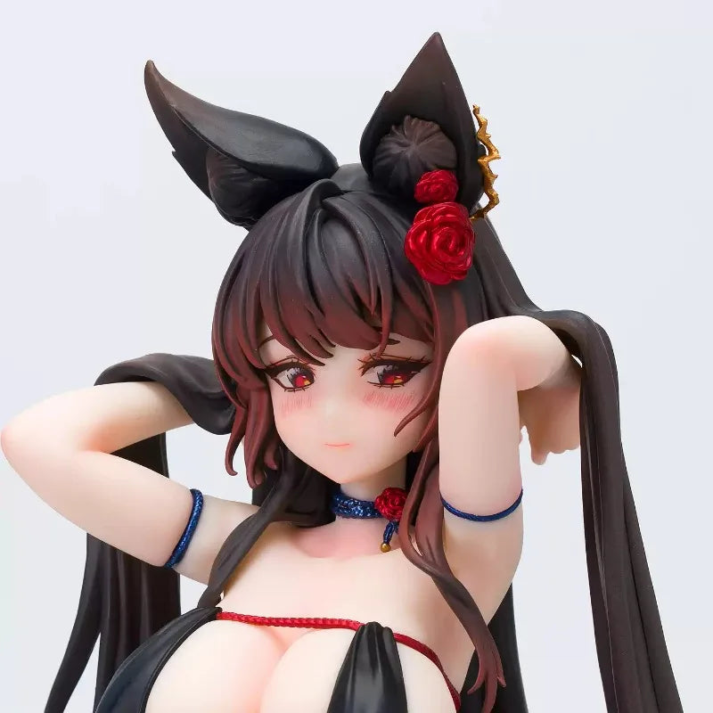 BearPanda Fox Girl Rose Bara Standing Pose 1/6 Anime Figure Model With Plush Tail Cute&Dynamic Decor Desktop Ornament Toy Gift