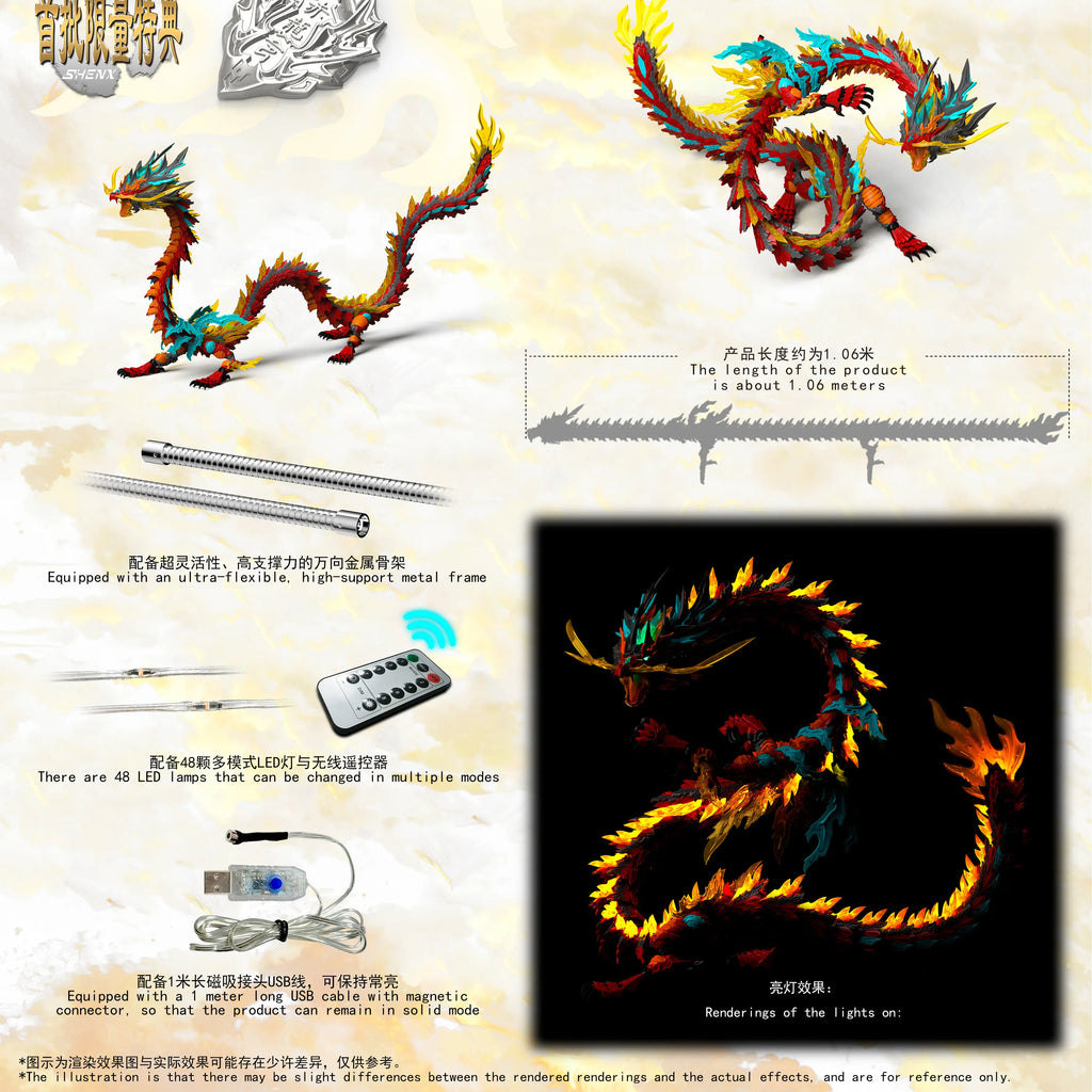 【Dragon Raja】Zl0001 Scarlet Dragon King Remote-Controlled Light-Up Articulated Metal Skeleton Assembly Model Toy Action Figures