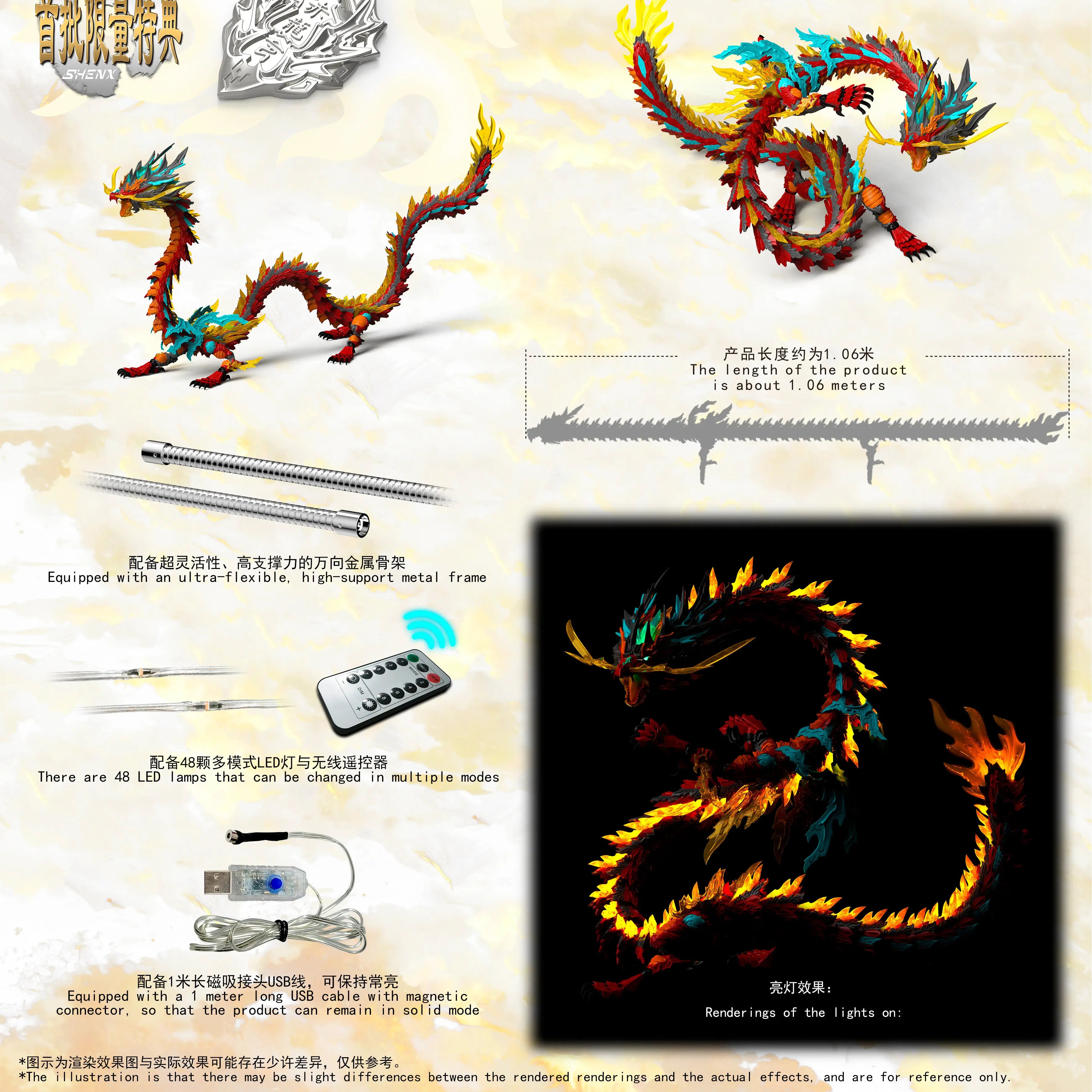 【Dragon Raja】Zl0001 Scarlet Dragon King Remote-Controlled Light-Up Articulated Metal Skeleton Assembly Model Toy Action Figures