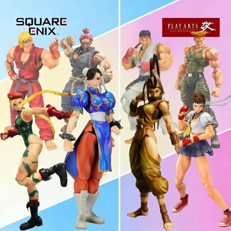 SquareEnix Play Arts Kai Street Fighter Series Action Figures - Akuma Chun-Li Cammy Ryu - Articulated Collectible Anime Figures