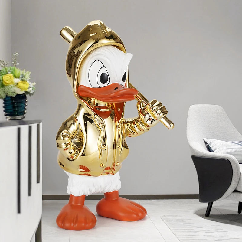 Disney New Donald Duck Statue Electroplate Punk Cartoon Donald Duck Resin Model Sculpture Desktop Ornaments Home Decor Gifts
