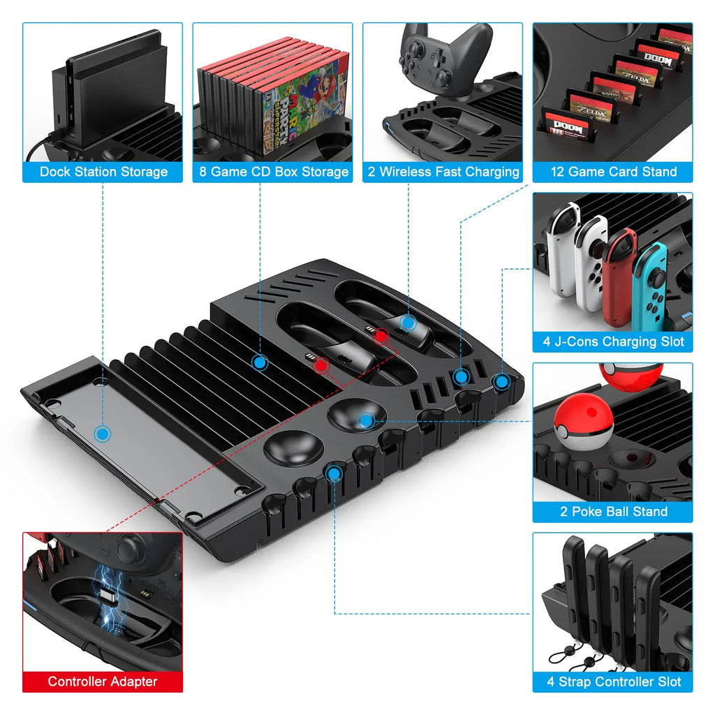 innoAura Switch Controller & J-Cons Charger, Organizer Station, Switch Storage for Games, TV Dock, Compatible with NS & OLED
