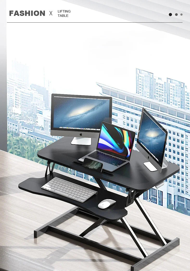 Height Adjustable Folding Standing Computer Desk with Keyboard Tray for Home Office Gaming Lift Laptop Table Stand Workbench