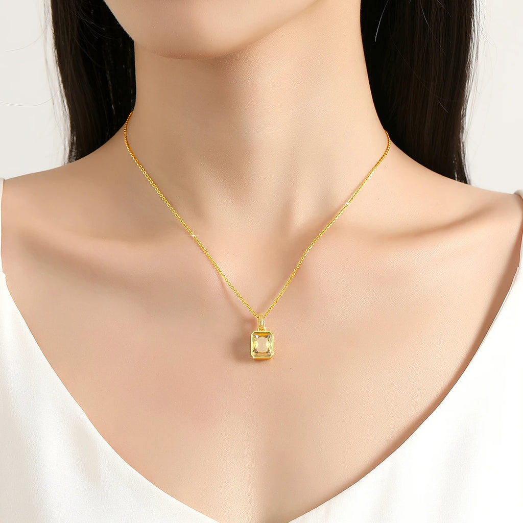 Szjinao 100% Echt 18k Gold Halskette Für Frauen 8*10mm Gelb Stein Rechteck Mit Zertifikat AU750 K gold Anhänger Hochzeit Geschenk