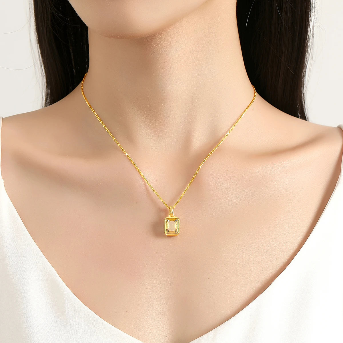 Szjinao 100% Echt 18k Gold Halskette Für Frauen 8*10mm Gelb Stein Rechteck Mit Zertifikat AU750 K gold Anhänger Hochzeit Geschenk