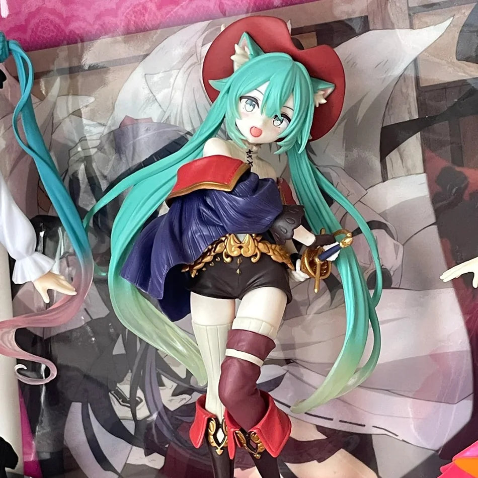 Hatsune Miku Desktop Cute Action Figure Tale Wonderland Miku Puss in Boots Anime Figurine Kawaii Girl Model Toy Adorable Decor