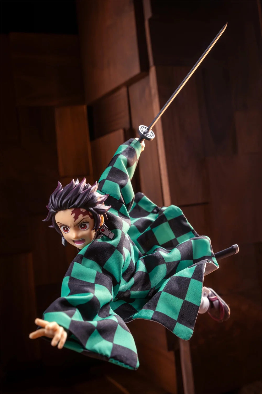 Handmade 1/12 Classic Japanese Anime Character ‌Kamado Tanjirou‌ Green Checkered Coat Accessories For Shf Action Figures