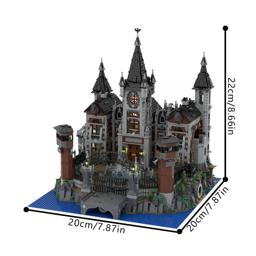 MOC Anime Series Gotham City Arkham Asylum Hospital Building Blocks Model Arkham Asylum Hospital Prison Bricks Toys Kids Gifts