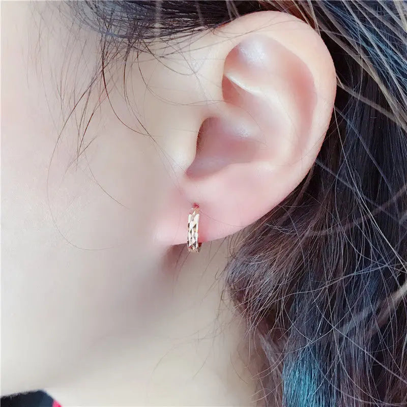 Classic New in Trend 585 Purple Gold Faceted Hoop Earrings for Women Simple Plated 14K Rose Gold Earings Party Jewelry