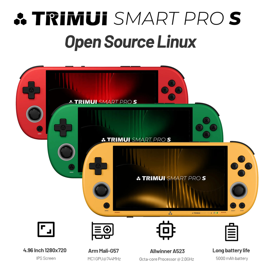 TRIMUI SMART PRO S Portable Gaming Console, 4.96-inch IPS Screen,5000mAh Battery RGB Illuminated Joystick，ON Card/64G/128GGifts