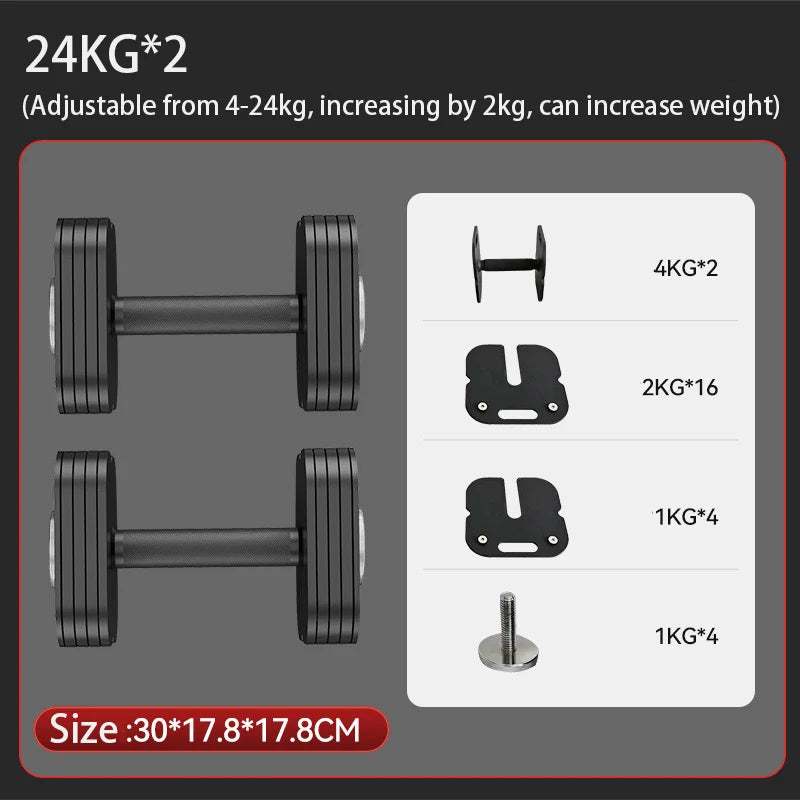 Herren Sport Fitness Reiner Stahl Verstellbares Hantelset Kombinationsset 4kg-49kg Schnellwechsel 3-IN-ONE Kettlebells Langhanteln