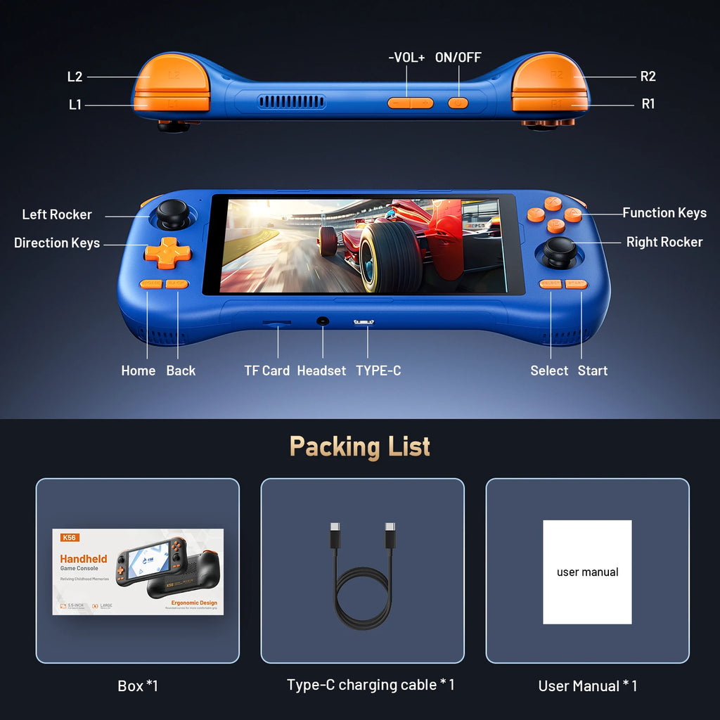 BOYHOM K56 Handheld Game Console 5.5-inch large screen,android 14,downloading games from the Google Store