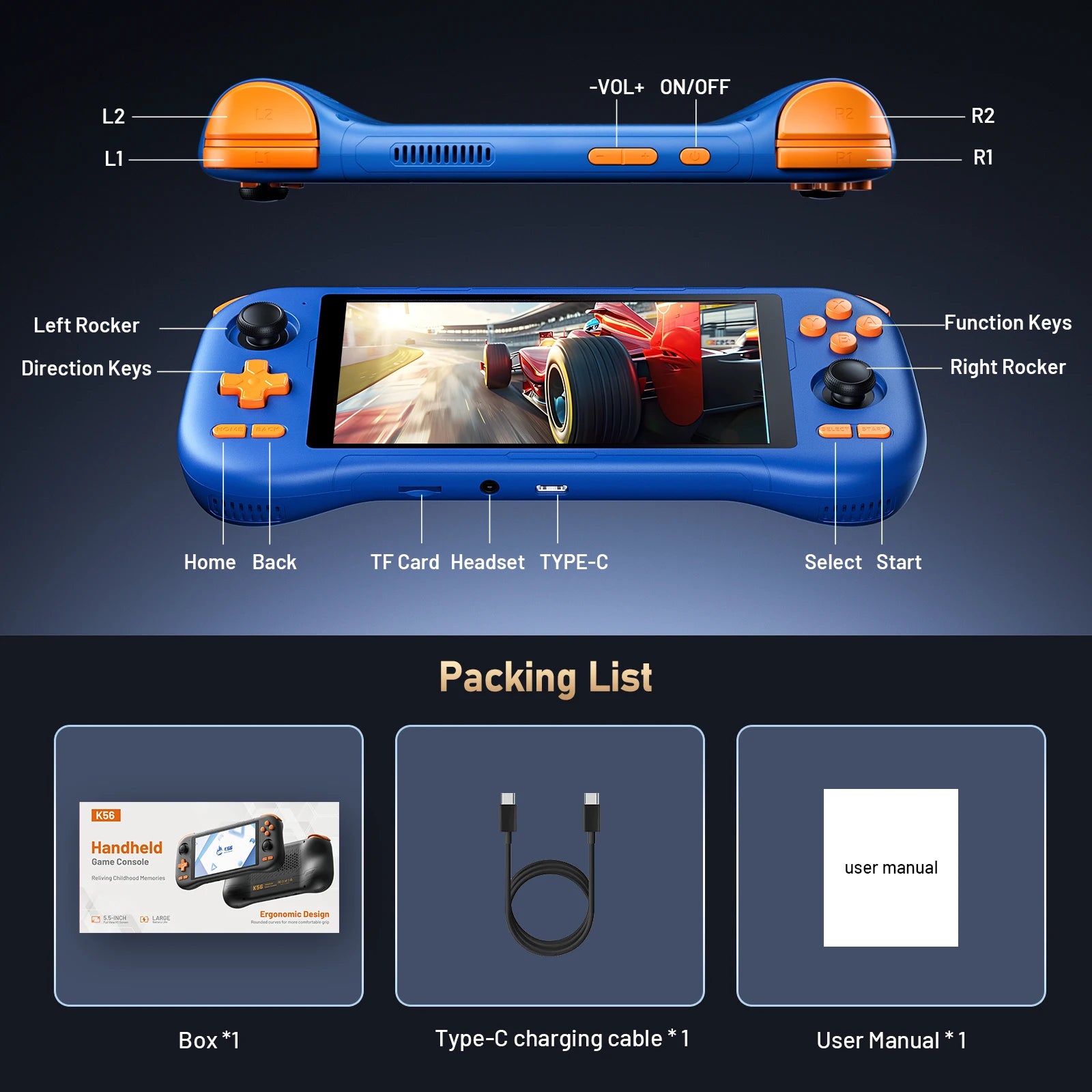 BOYHOM K56 Handheld Game Console 5.5-inch large screen,android 14,downloading games from the Google Store