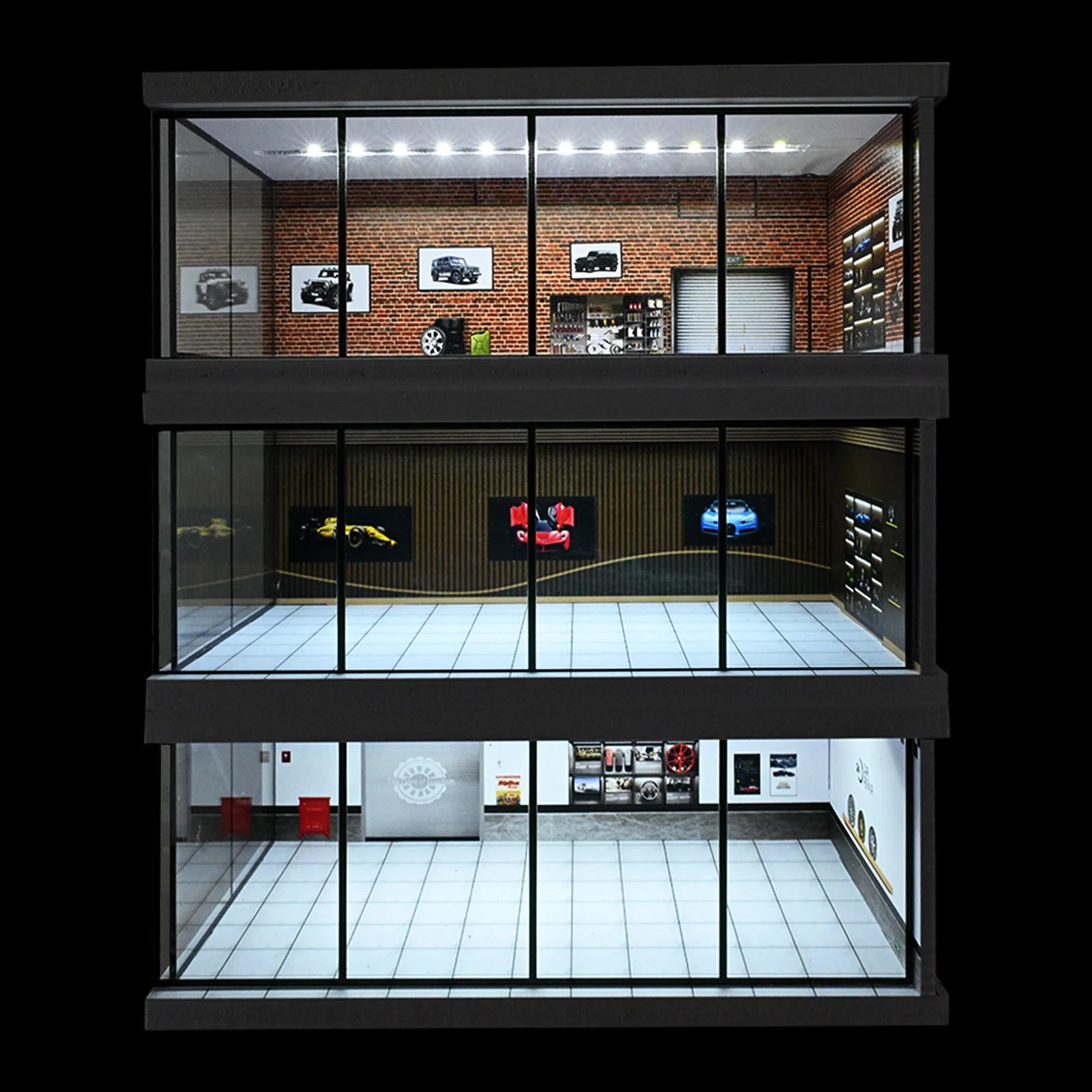 1: 43 Diorama Car Garage Model LED Lighting  Car Showroom Parking Lot Scene Display Models Toys