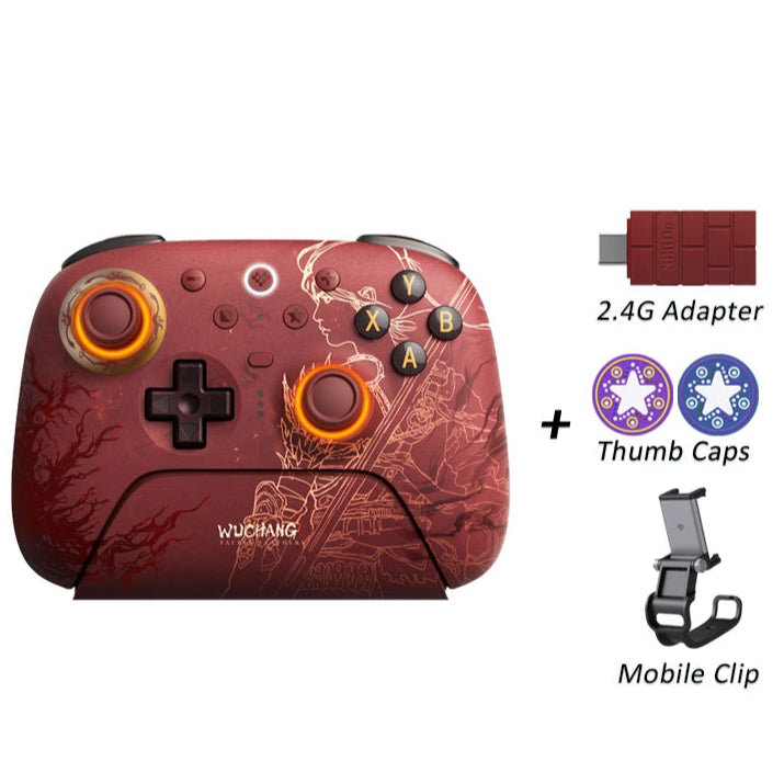 Red gaming controller with accessories on a white background, featuring SBitDo branding.