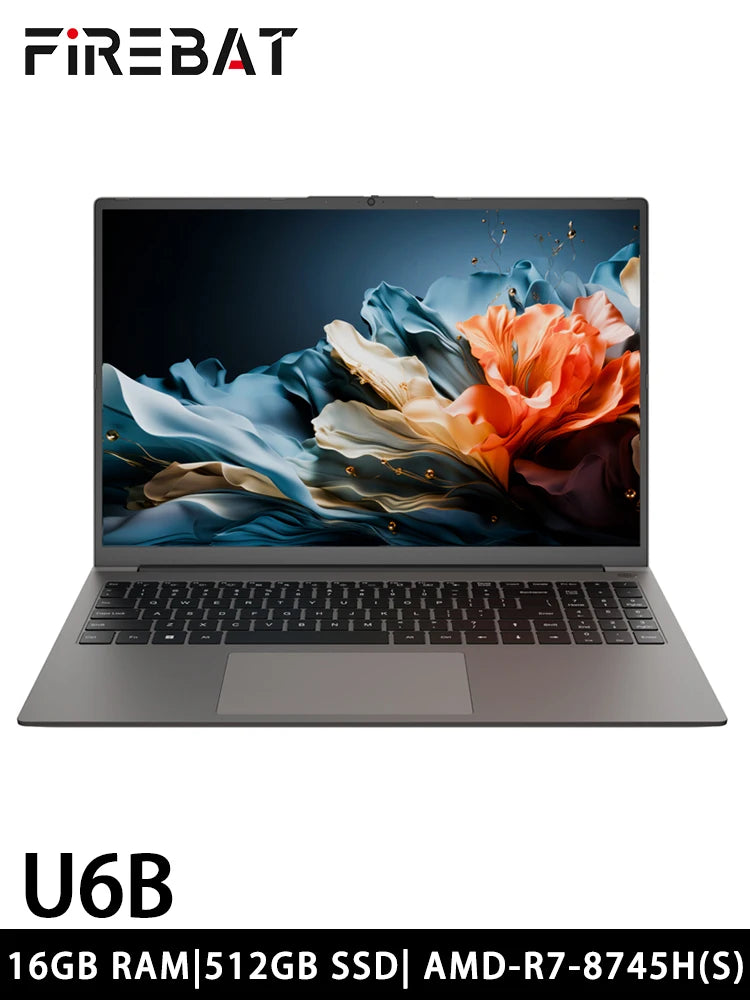 FIREBAT U6B 16 Inch AMD Radeon 780M  Ryzen7 8745HS DDR5 120Hz 2.5K Wifi6 BT5.1 16GB 512GB Gaming Gamer Bussiness Notebook Laptop