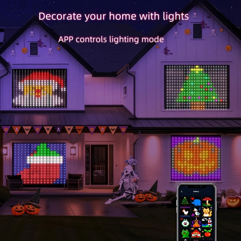 Smart Curtain Lights Bluetooth App Control RGB LED String Waterproof Fairy Light USB DIY Text Pattern Display Party Room Decor