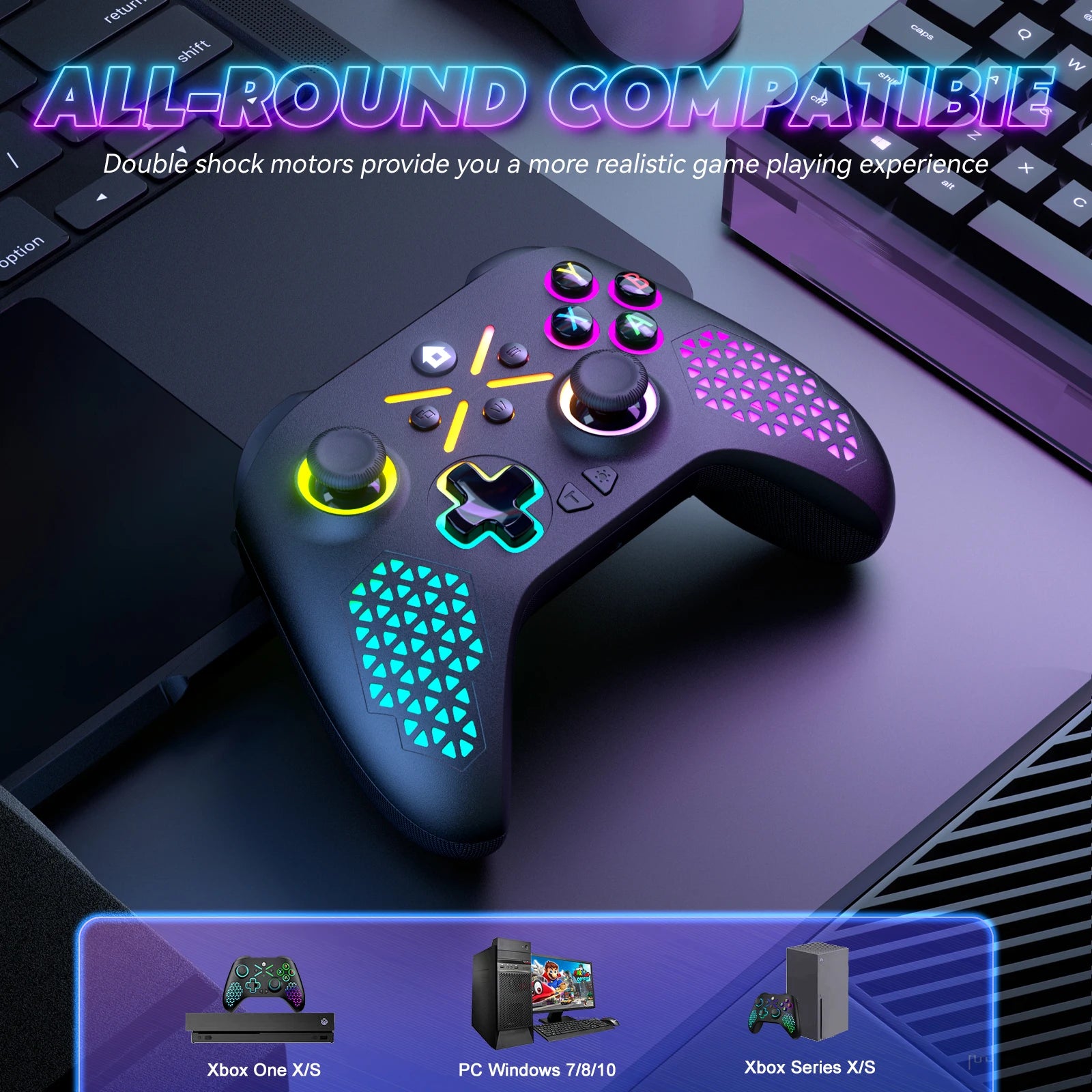 Kabelloses Gamepad für Xbox One, Xbox Series S, Xbox Series X-Konsole, Win 7, 8, 10, Dual-Vibrator mit Sechs-Achsen-Gyroskop-Gamecontroller