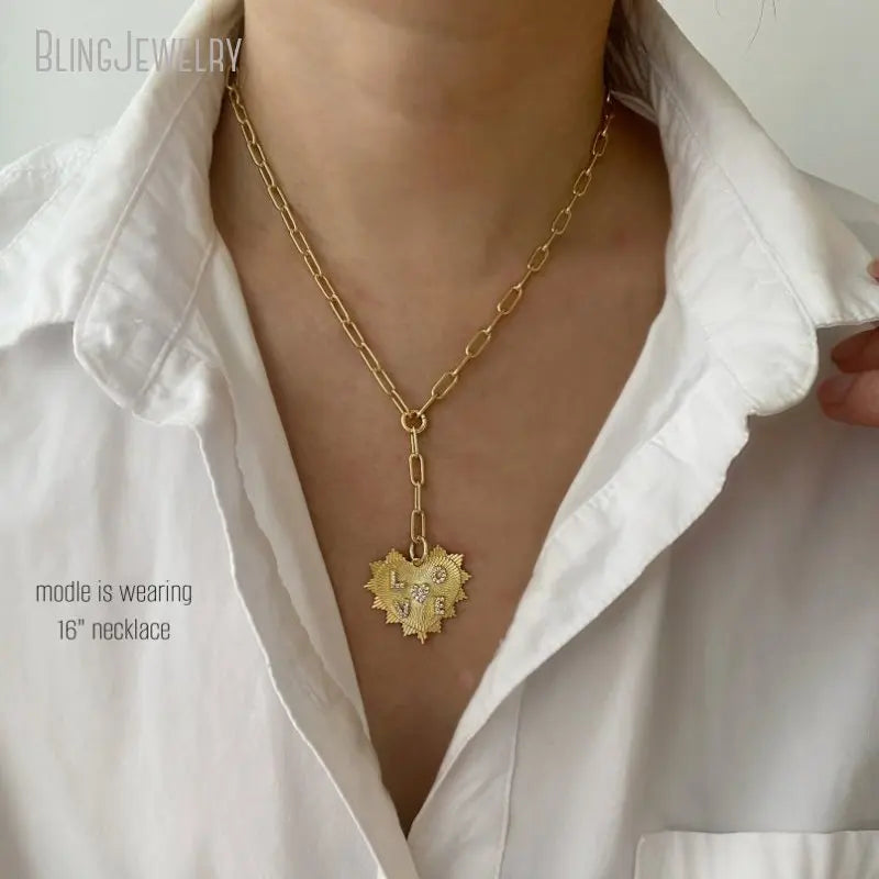 10pcs Gold Color Lariat Love Spike Heart Y Necklace Layering Dainty Paperclip Chain Jewelry