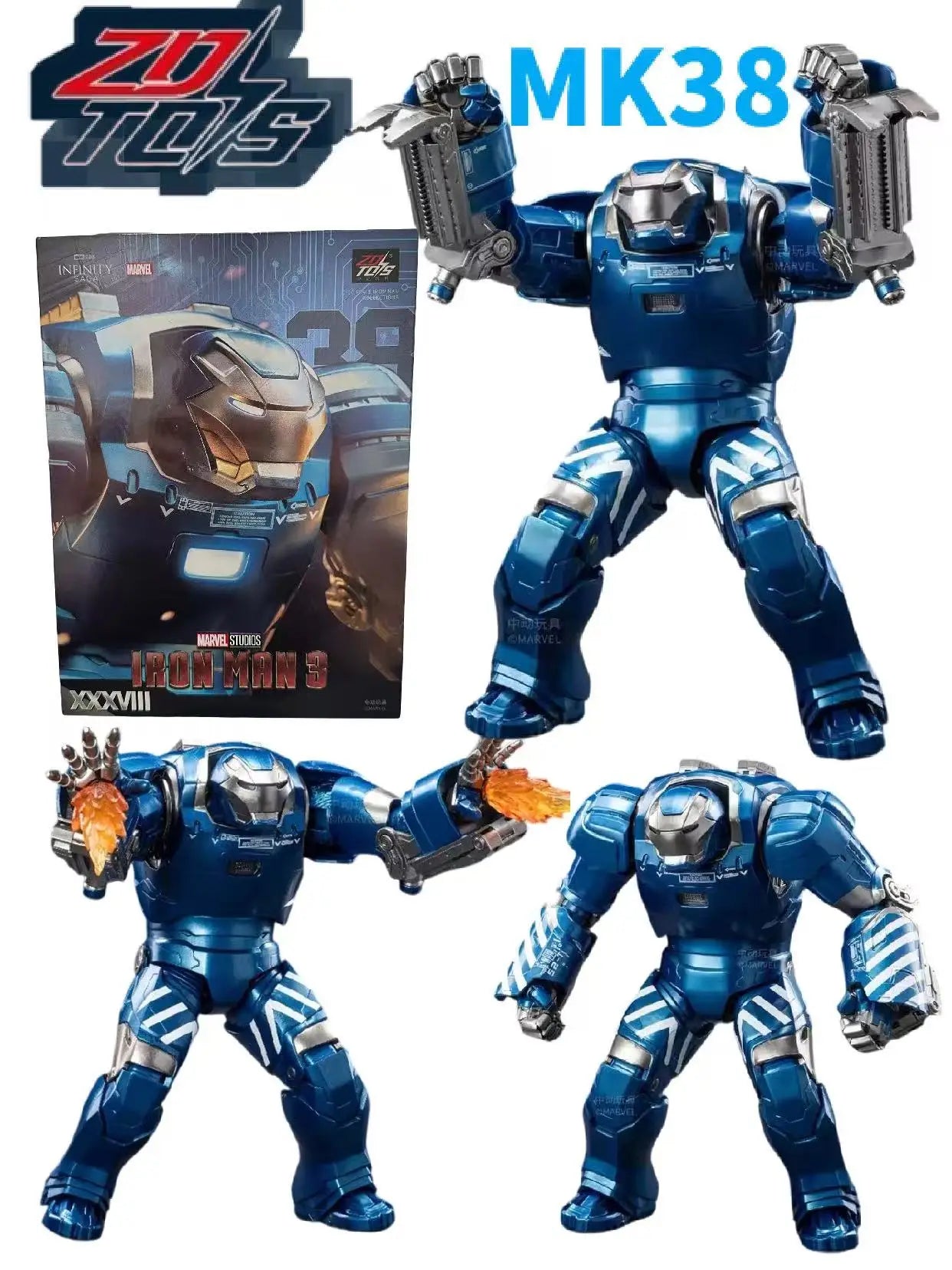 ZD Toys Iron Man Series Joint Movable Latest Hot Item MK38 Movie Version Action Figure - 22cm 7 Inches MarkDolls