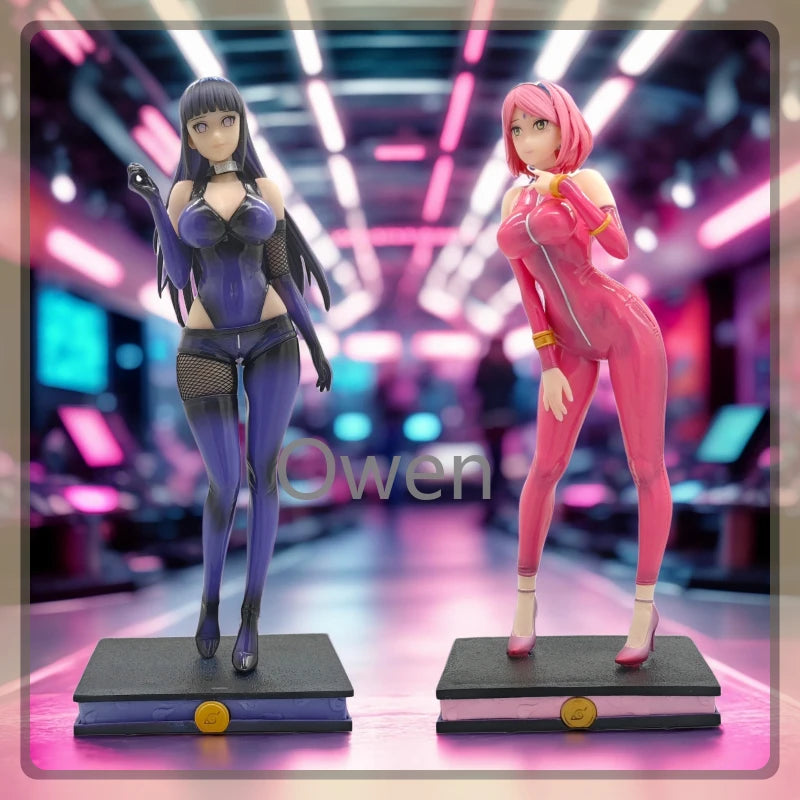 Naruto Shippuden Anime Sexy Hyuga Hinata Figure Latex Catsuit Haruno Sakura Action Figures PVC Statue Collection Model Toys Gift