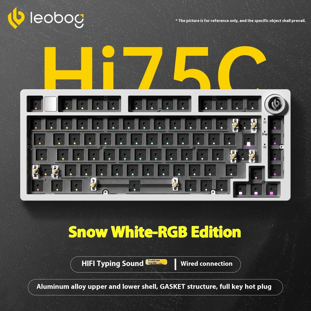 LEOBOG Hi75C Механична клавиатура 3 режима/кабелен комплект с гореща замяна с копче RGB алуминиево уплътнение Hi75C Комплект клавиатура за компютър, персонализиран подарък