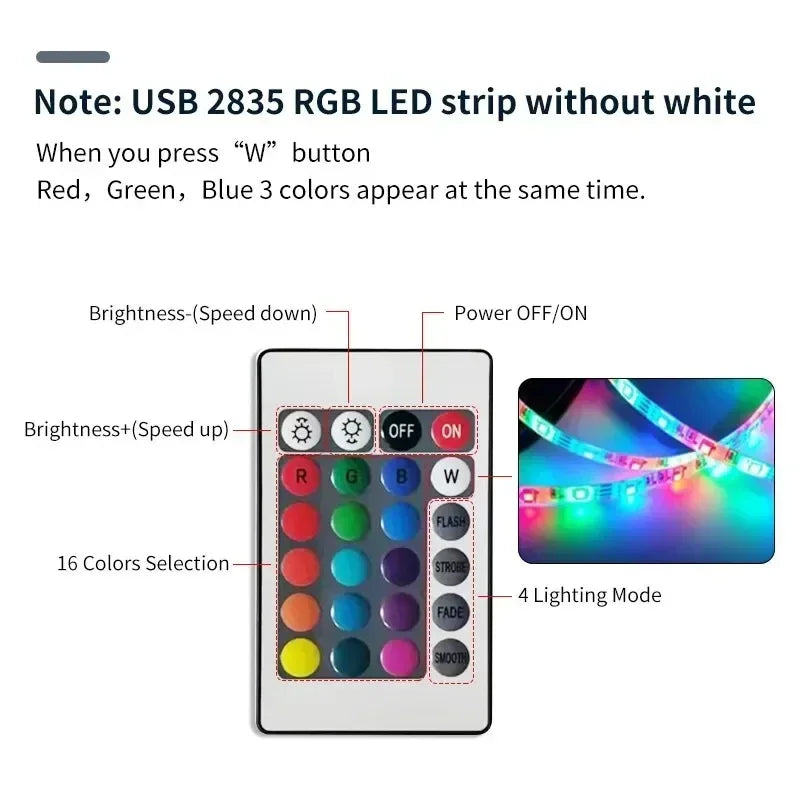 USB 2M/3M RGB Led Strip Light 2835 60Leds DC 5V RGB Ribbon Led Tape with IR Remote Control PC TV Backlight Gaming Room Decor