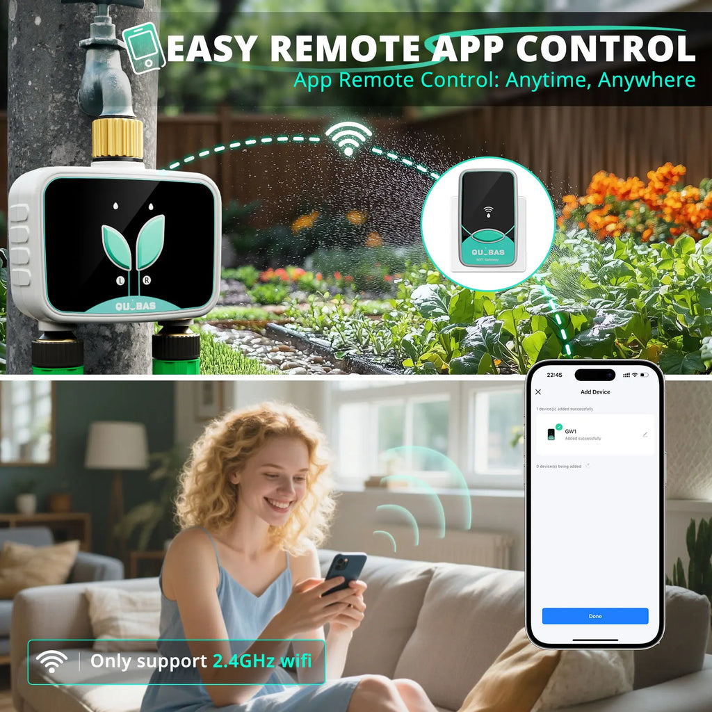 2-Zone Smart Water Timer for Garden Hose with APP Remote Control, Manual Watering, Rain Delay Watering, for Lawn, Garden