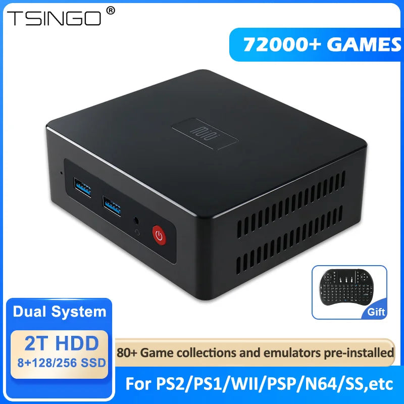 TSINGO Retro Super Console GK Mini Win11+Batocera 72000+Games 80+Emulators With 2.4G/5.8G Wifi 4K Plug And Play For PS2/WII/WIIU