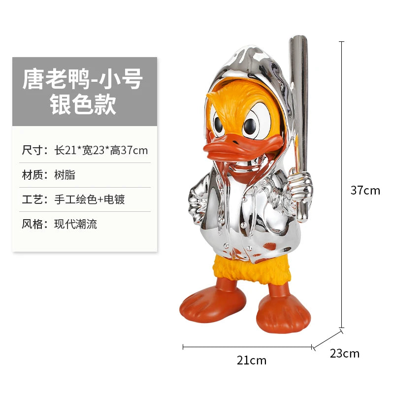 Disney New Donald Duck Statue Electroplate Punk Cartoon Donald Duck Resin Model Sculpture Desktop Ornaments Home Decor Gifts