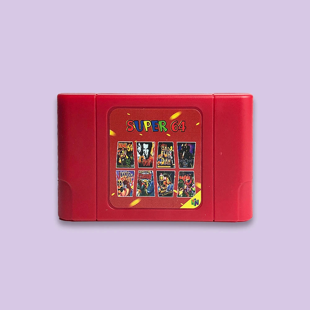 Super 64 Retro-Spielkarte, 340-in-1-Spiel, N64-Kassette für die N64-Videospielkonsole, regionenfrei, mit 16G-Karte 