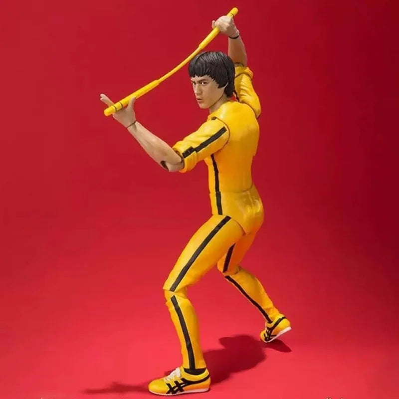 14cm Bruce Lee Articulated Action Figure Yellow Jumpsuit Kung Fu Statue Decor Movable Model Collection Desktop Decor Toy Gifts