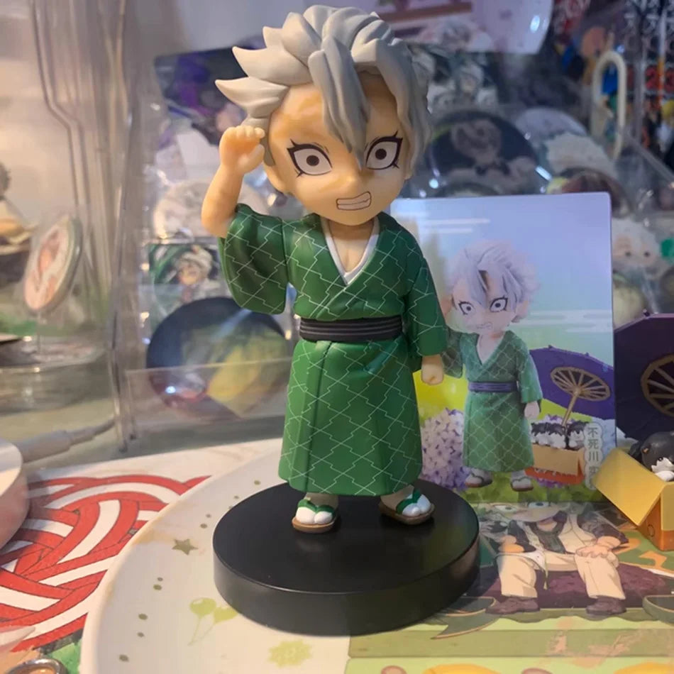 6pcs Q Version Demon Slayer Sitting Ghost Doll Tanjiro Nidouzi Inosuke Zenizu Toy Figural PVC Model Gift