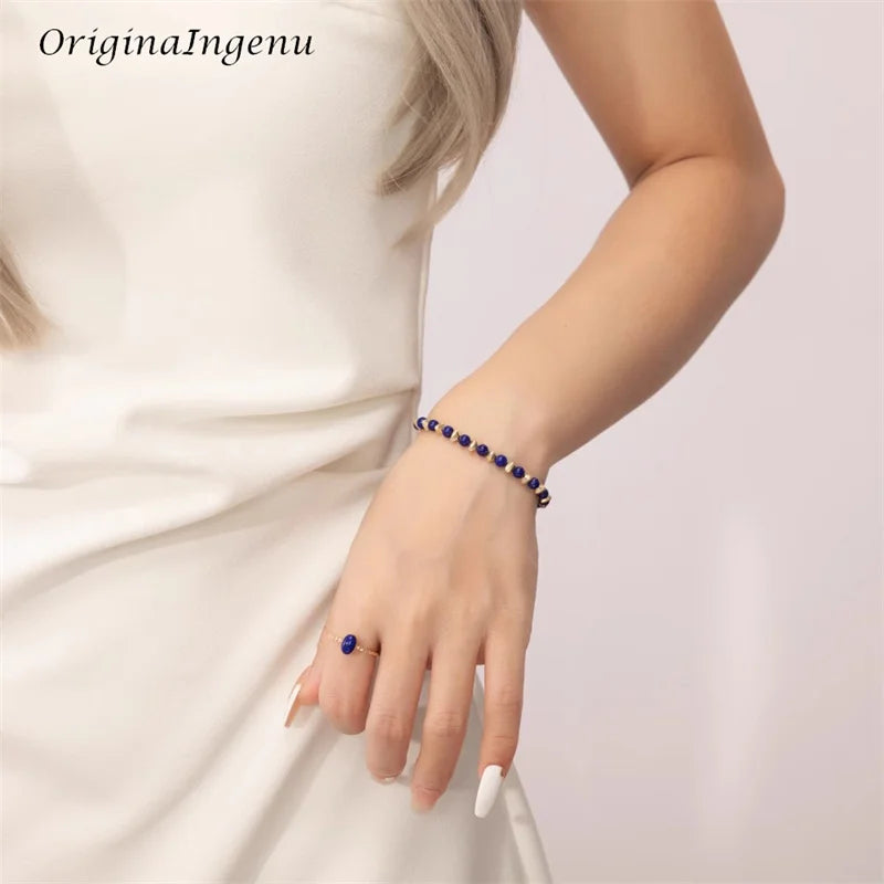 14K Gold Filled Bead Bracelet Handmade Natural lapis lazuli Jewelry Tarnish Resistant Bracelets Anklets for Women Gold Bracelet