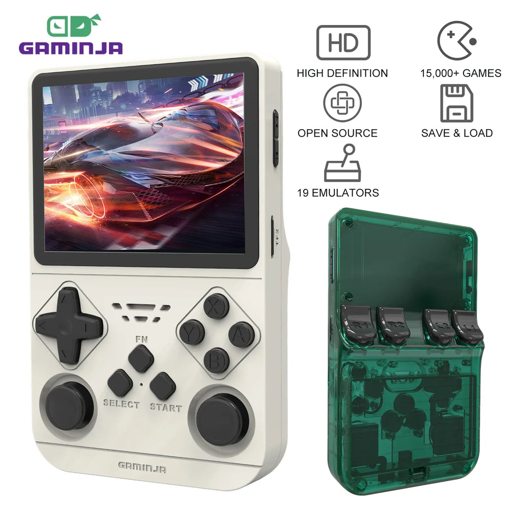 GAMINJA New Open Source Retro Handheld Video Game Console Buit in 64GB Card Emulator for PS1/PSP/DC/N64/SS 3.5 Inch IPS Screen