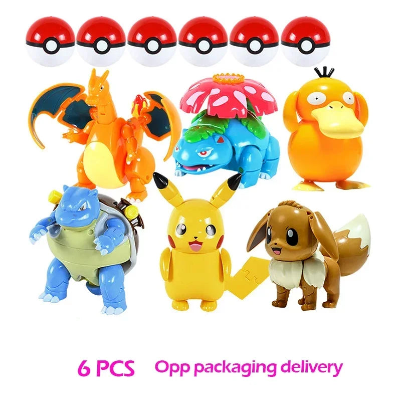 Pokemon Action Figure Transformer Doll Pokeball Figurine Poke Ball Deform Pikachu Greninja Lucario Mew Snorlax Lapras Kids Toy