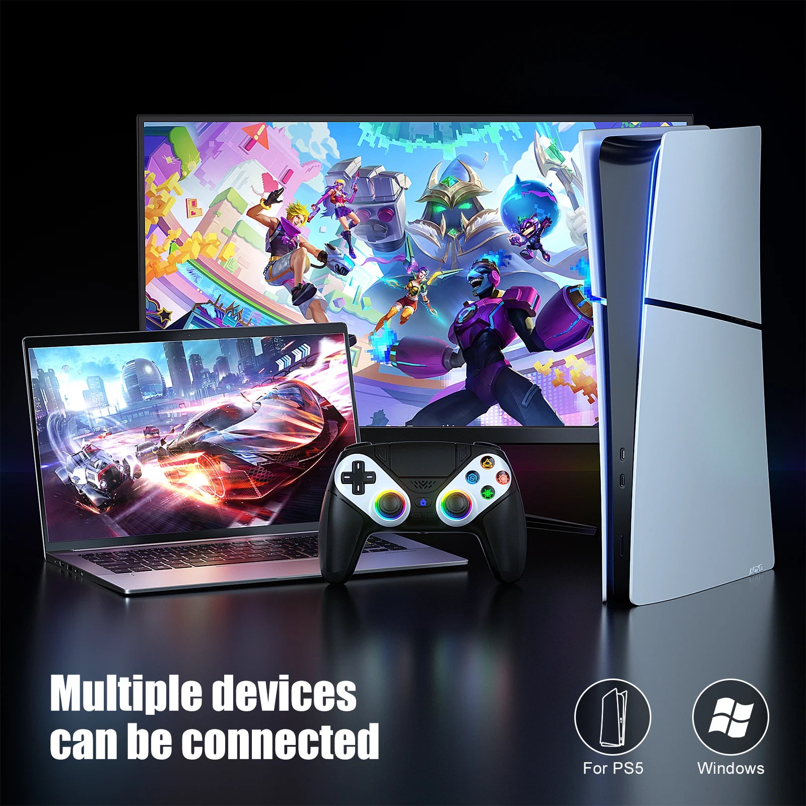 Controller for PS5/Playstion 5 Pro/Slim/PC Console Wireless Gamepad Game Joystick RGB Lights Turbo Touchpad Hall Trigger Rocker