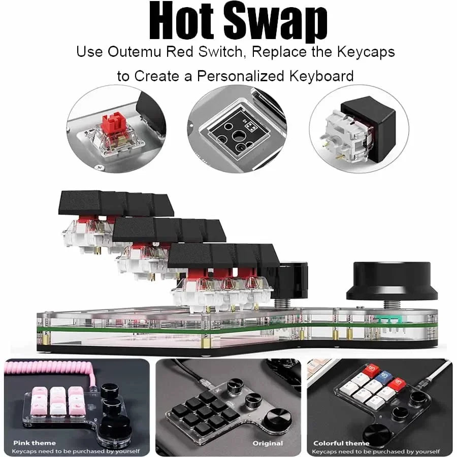 Mini-Bluetooth-Programmiermakro, benutzerdefinierte 3-Knopf-Tastatur, RGB, 12 Tasten, Kopieren und Einfügen, Photoshop, Gaming-Tastatur, mechanisches Hotswap-Makropad