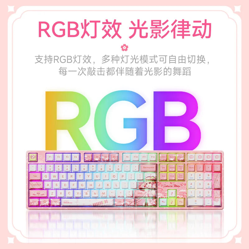 Anime Hatsune Miku 5108B Plus Sakura Future Co branded Mechanical Keyboard Sakura Pink Girl Office Bluetooth Wireless