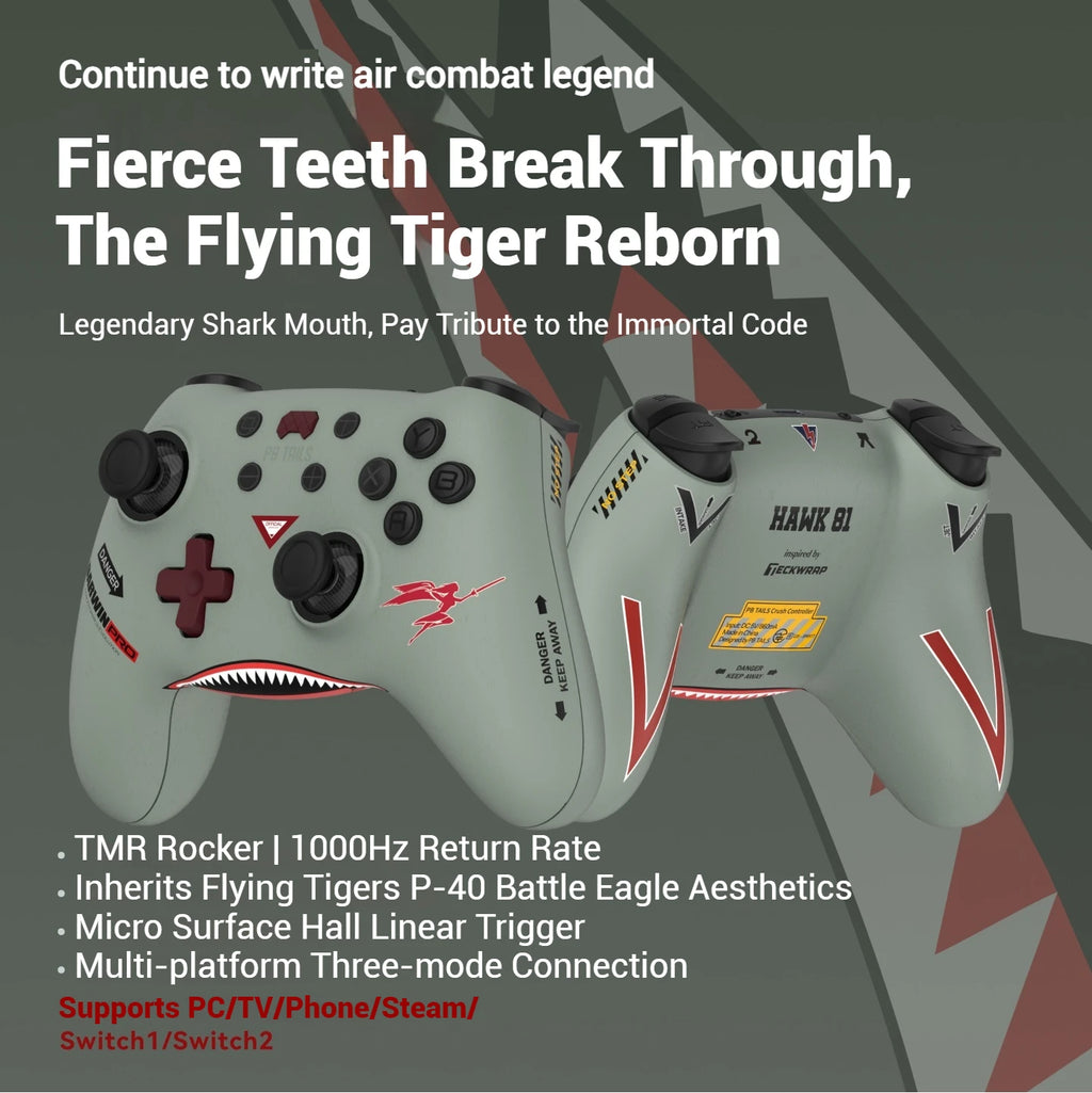 PB TAILS CRUSH The Flying Tigers Fighter P40 Wireless Game Controller TMR Joystick Bluetooth Switch/ns2/pc/phone/TV/Teams Gifts