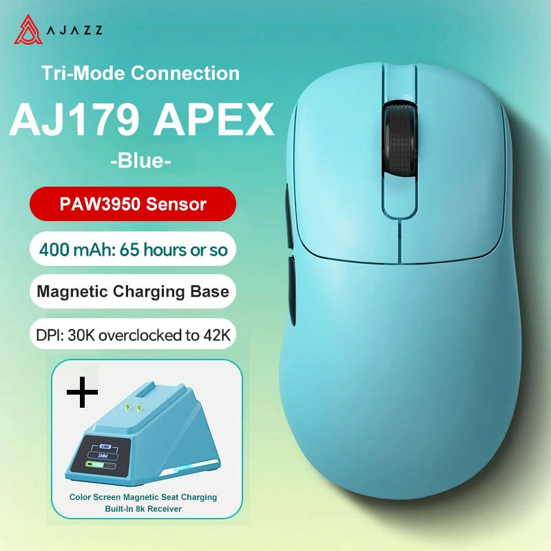 Ajazz AJ179 Apex PAW3950 Wireless Gaming Mouse with RGB Charging Dock, Computer Macro Mouse Gamer,Lightweight Ergonomic PC Mice