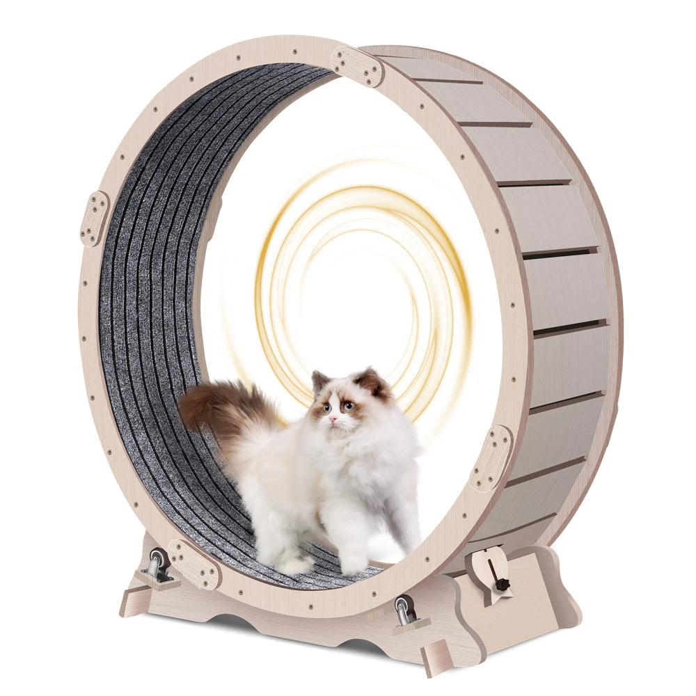 Cat Exercise Wheel For Indoor Cats, Cat Running Wheel With Carpeted Runway, 41" Natural Wood Color